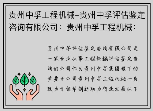 贵州中孚工程机械-贵州中孚评估鉴定咨询有限公司：贵州中孚工程机械：领军创新，助力行业发展